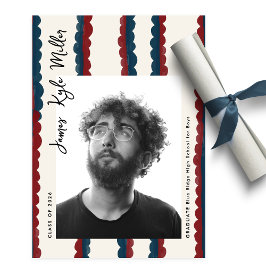 Mod Blue Deep Red Photo Class of 2026 Graduation Meddelande