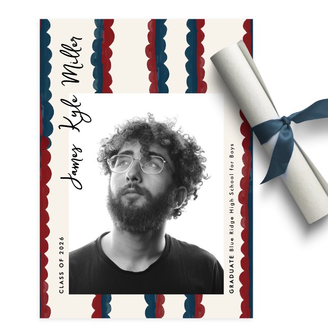 Mod Blue Deep Red Photo Class of 2026 Graduation Meddelande (Skapare uppladdad)
