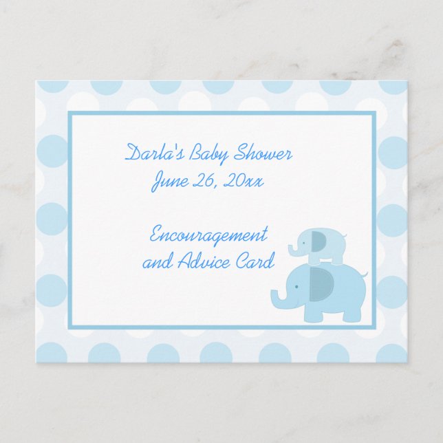 Mod Blue Elephant Baby Shower Advice-kort Rådkort (Framsida)