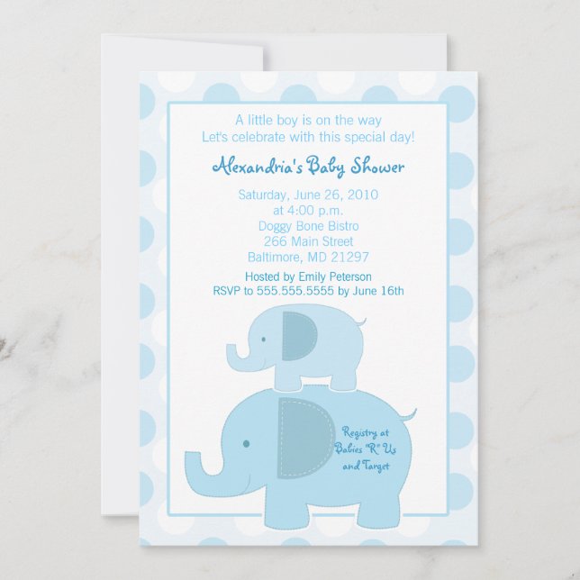 Mod Blue Elephants 5x7 Baby Shower-inbjudan Inbjudningar (Framsida)