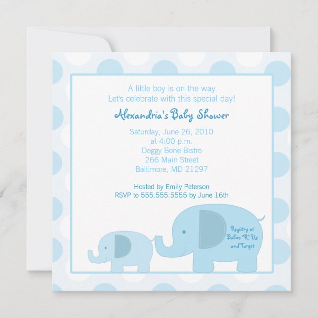 Mod Blue Elephants Square Baby Shower-inbjudan Inbjudningar (Framsida)