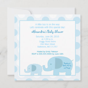 Mod Blue Elephants Square Baby Shower-inbjudan Inbjudningar
