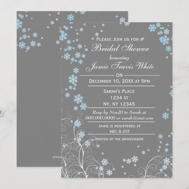 Mod Blue Grått Winter Möhippa inbjudan (Fram/baksida)