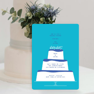 Mod Blue Iced Bröllop Cake Couple Shower Inbjudningar