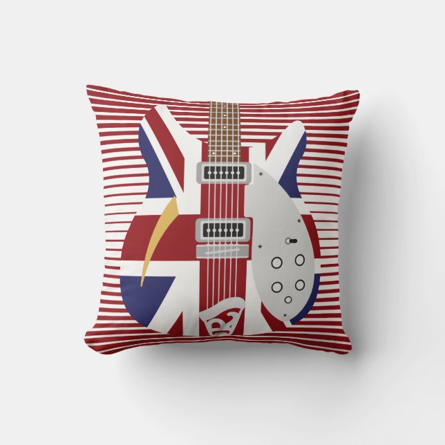 Mod Brit Pop Art Union Jack Guitar Kudde (Framsida)