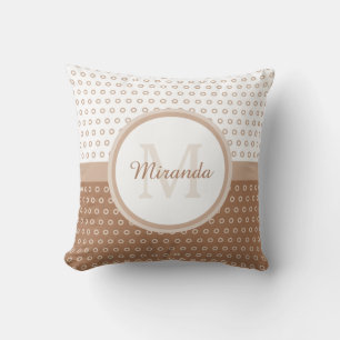 Mod Brown och White Polka dots Monogram med Namn Kudde