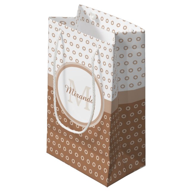 Mod Brun och Vit Polka dots Monogram med Namn (Framsidan Vinklad)