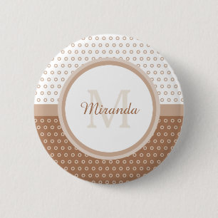 Mod Brun och Vit Polka dots Monogram med Namn Knapp