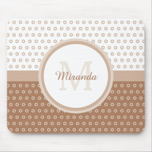 Mod Brun och Vit Polka dots Monogram med Namn Musmatta