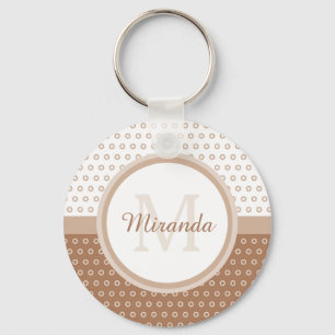 Mod Brun och Vit Polka dots Monogram med Namn Nyckelring