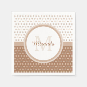 Mod Brun och Vit Polka dots Monogram med Namn Pappersservett