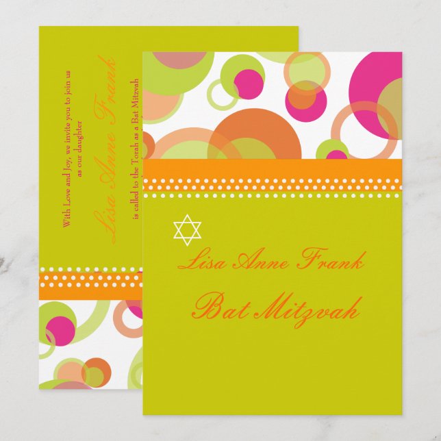 MOD BUBBLES/RETRO BAT MITZVAH INBLANDNING INBJUDNINGAR (Fram/baksida)