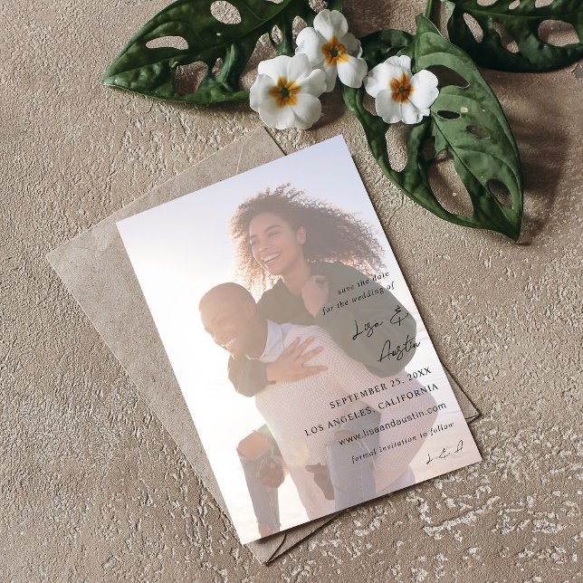 MOD Calligraphy w Duo Photo Save Date Inbjudningar (Skapare uppladdad)