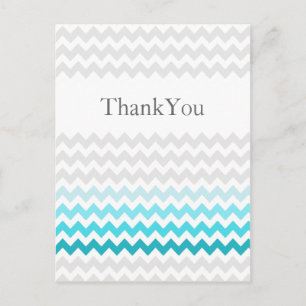 Mod chevron aqua Ombre bröllop Tack Vykort