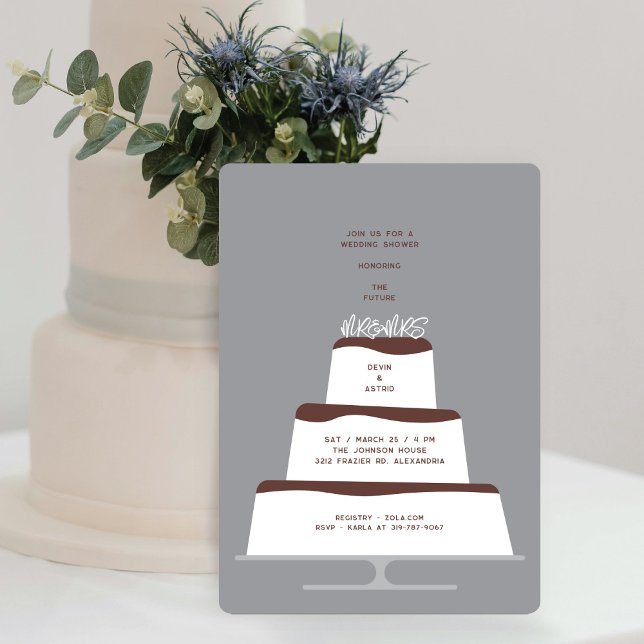Mod Chocolate Iced Bröllop Cake Couple's Shower Inbjudningar (Skapare uppladdad)