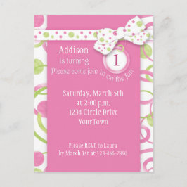 Mod Circles Girl's 1st Birthday Postcard Investiga Inbjudan Vykort