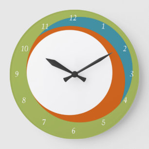 Mod Circles Wall Clock Grönt, Orange and Aqua Stor Klocka