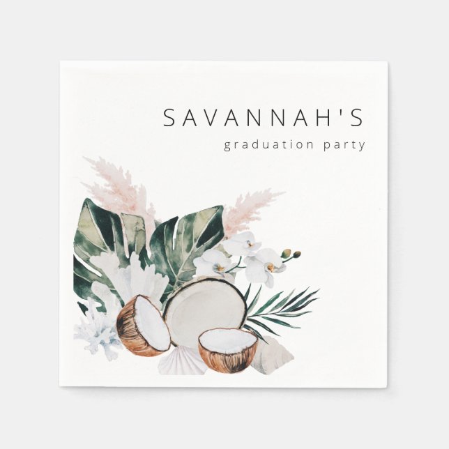 MOD Cocnut Coral & White Blommigt Namn Party Pappersservett (Framsidan)