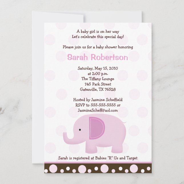 Mod Elefant Mjuk Rosa 5x7 Baby Shower Inbjudan (Framsida)