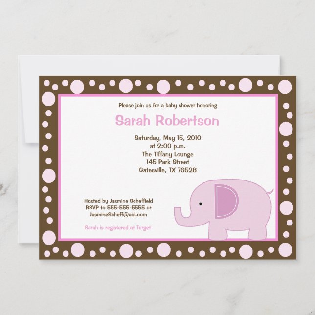 Mod Elephant Jungle Dot 5x7 Baby Shower-inbjudan Inbjudningar (Framsida)