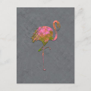 Mod Färgglad Sommar Flamingo Chic Modern Grå Vykort
