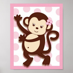 Mod flicka Monkey Dots Nursery Väggkonsttryck Poster