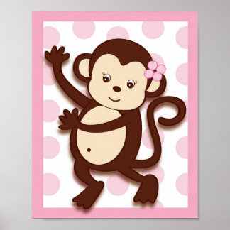 Mod flicka Monkey Dots Nursery Väggkonsttryck Poster