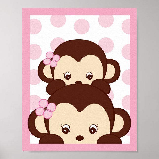 Mod flicka Monkey Dots Nursery Väggkonsttryck Poster (Framsidan)