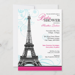 Mod Flourish Eiffel Torn Parisian Baby Shower Inbjudningar