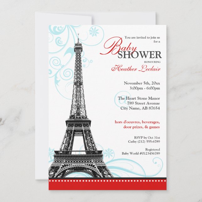 Mod Flourish Eiffel Torn Parisian Baby Shower Inbjudningar (Framsida)
