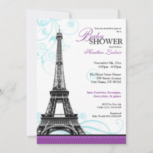 Mod Flourish Eiffel Torn Parisian Baby Shower Inbjudningar