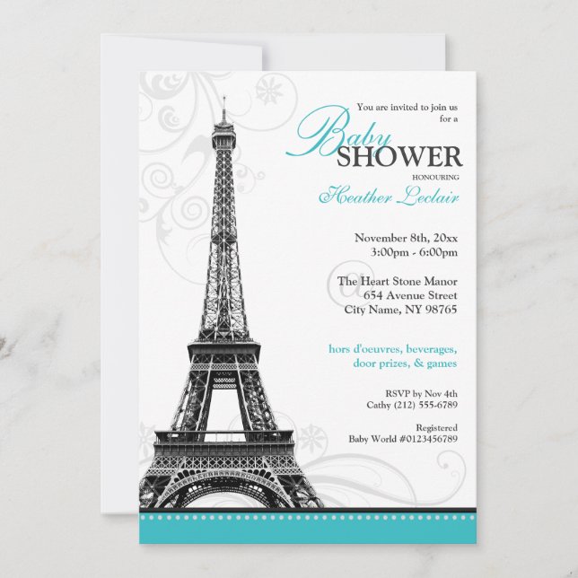 Mod Flourish Eiffel Torn Parisian Baby Shower Inbjudningar (Framsida)