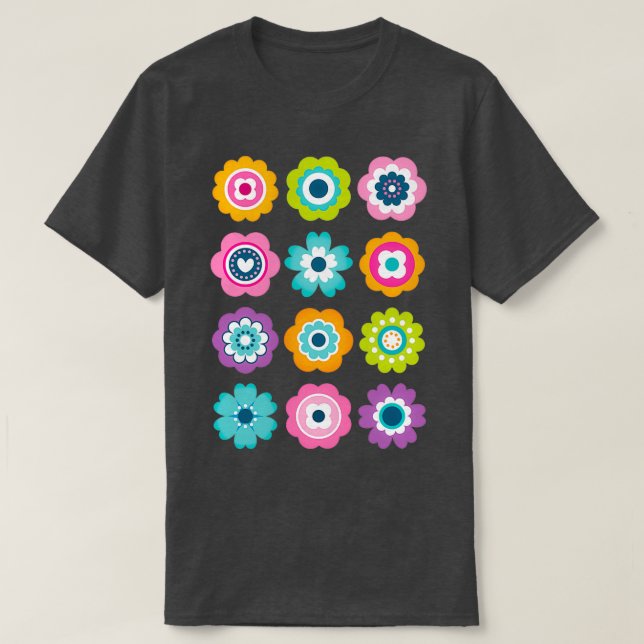 Mod Flowers Vår Färg T Shirt (Design framsida)