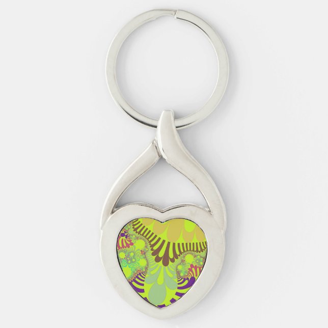 Mod för gult och Lila Twisted Heart Silverfärgad Nyckelring (Framsidan)