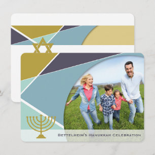 Mod Geometric Hanukkah Menorah Photo Julfest Inbjudningar