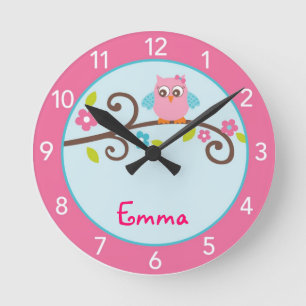 Mod Girl Uggla Personlig Nursery Wall Clock Rund Klocka