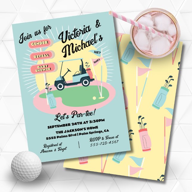Mod Golfing Mid-Century Baby Shower Reveal Sign Inbjudningar (Skapare uppladdad)