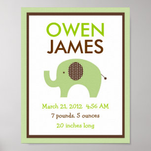 Mod Grönt Elephant Nursery Wall Art Birth Print Poster
