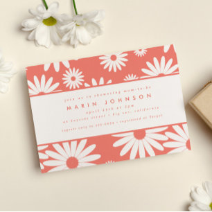 Mod Groovy Lycklig Daisy Hippie Rosa Baby Shower Inbjudningar