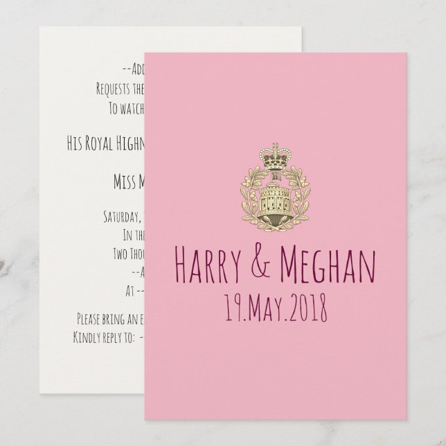 Mod Harry och Meghan Royal Wedding Party Inbjudan (Fram/baksida)