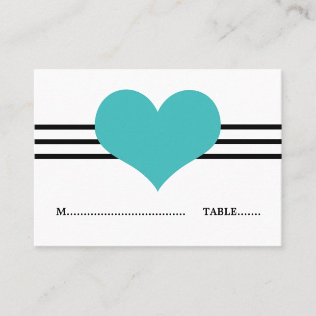 Mod Heart Place Card, Aqua Placeringskort (Framsida)