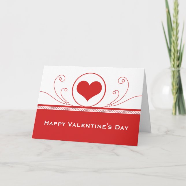 Mod Heart Swirls Valentine Day Card, Red Helgkort (Framsida)
