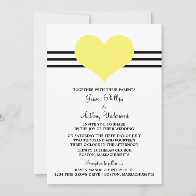 Mod Heart Wedding bjudande, Gult Inbjudningar (Framsida)