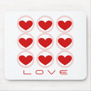 Mod Hearts Kärlek Mousepad, Red Musmatta