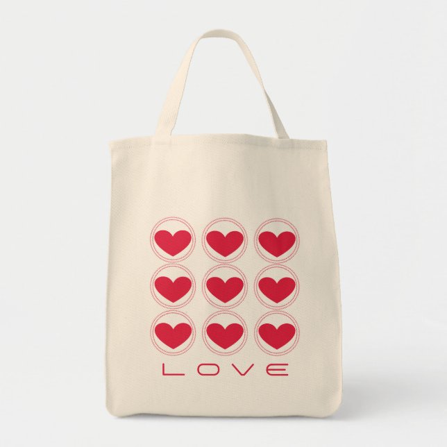 Mod Hearts Kärlek Tote Bag, Mörk Rosa Tygkasse (Framsidan)