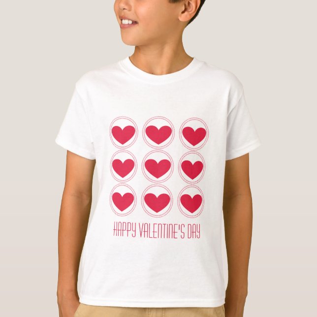 Mod Hearts Valentine Girl's Tee, Mörkens Rosa T Shirt (Framsida)
