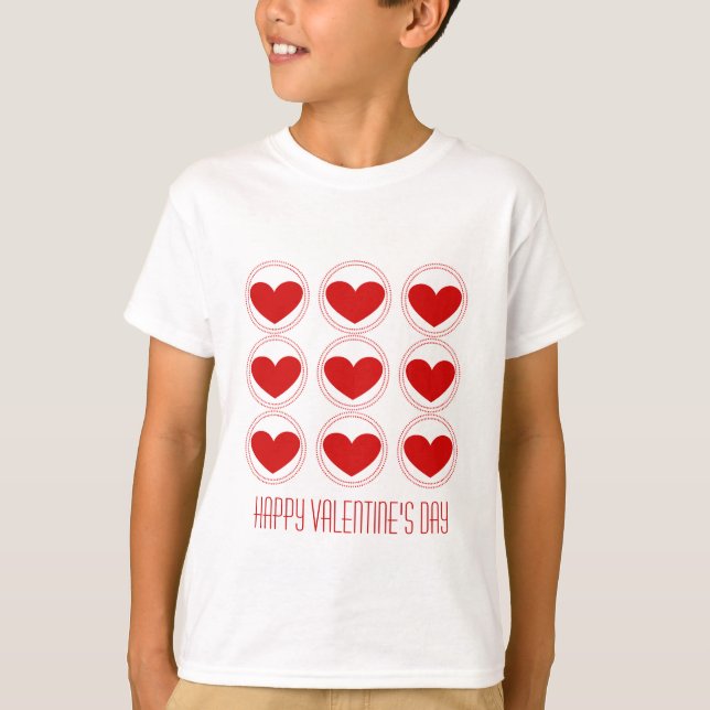 Mod Hearts Valentine Girl's Tee, Red T Shirt (Framsida)