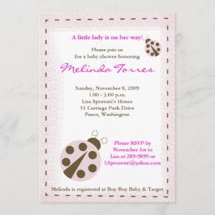 Mod Ladybug 5x7 Rosa Baby Shower-inbjudan Inbjudningar