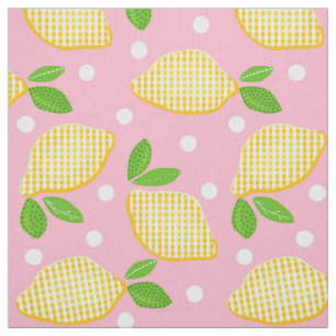 Mod Lemon Gingham Polka-Dots Tyg