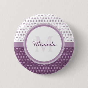 Mod Lila och Polka dots Monogram med Namn Knapp